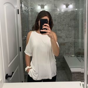 White dolman sleeve swing top w/ shoulder cut outs